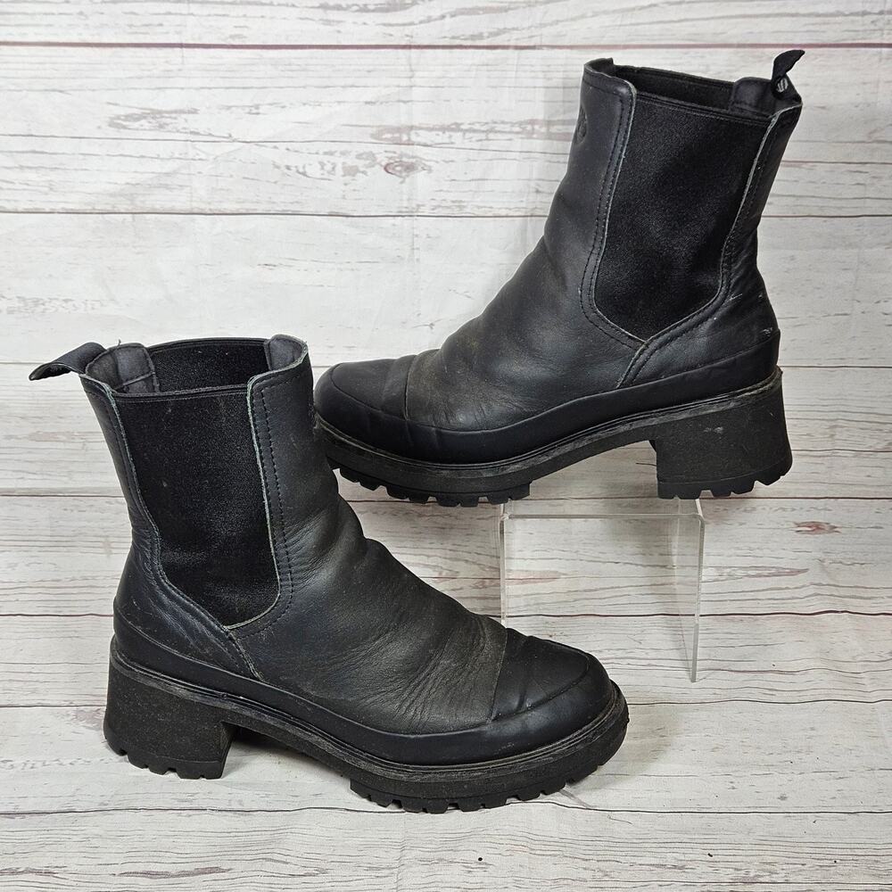 Timberland Boots Women's Black US 7.5 Leather Chelsea Block Heel Lug Sole *Scuff